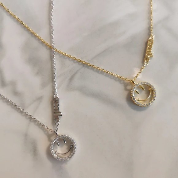 Jewelry - NEW Silver/Gold Cubic Zircon Smiling Face Necklace